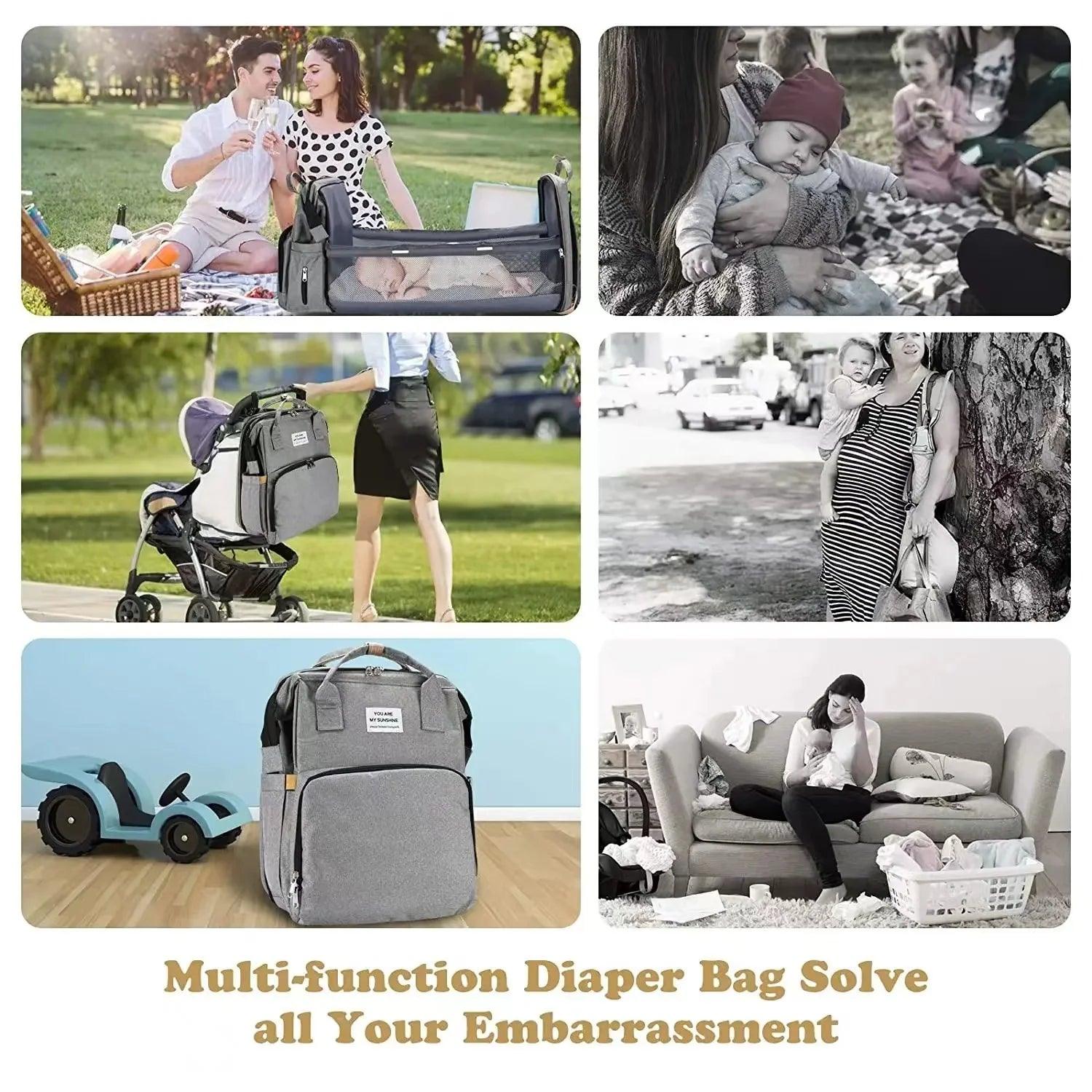 Foldable bed diaper bag with changing station - Strolli Baby